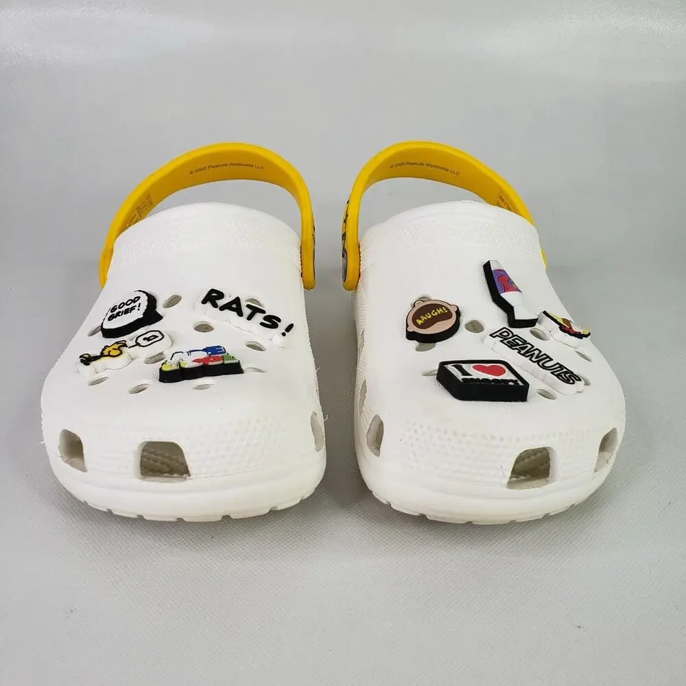Crocs Unisex Classic Peanuts Charm Clog Charlie Brown Womens 9 White Snoopy